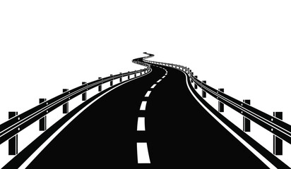 Silhouette of a winding road with guardrails on a white background © Thysl2000