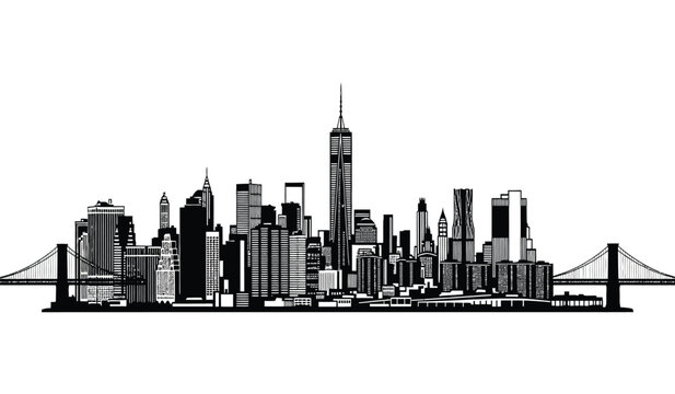 New york city skyline silhouette with brooklyn bridge
