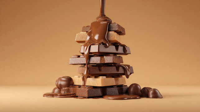 melted chocolate over cocolate pieces 