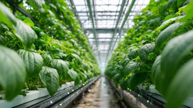 Modern Hydroponic Farming System in Greenhouse, Sustainable Indoor Agriculture and Organic Crop Cultivation