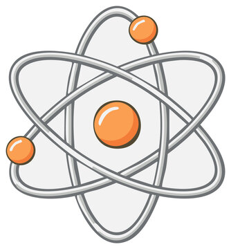 Illustration of an Atom with Orange Spheres and Orbitals, Science Concept