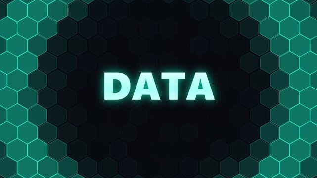 Digital Data Word Representation in a Futuristic Glowing Hexagonal Network Environment, Abstract Technology Concept Background