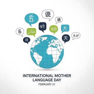 International mother language day earth globe with speech bubbles
