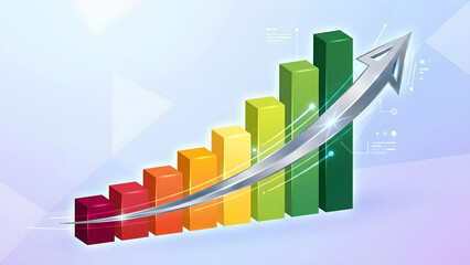 Obraz premium Colorful bar chart growth arrow business success finance investment profit statistics data economy marketing metric concept