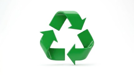 Fototapeta premium A bright green recycling symbol with arrows in a continuous loop, representing sustainability and environmental conservation, isolated on a clean white background.