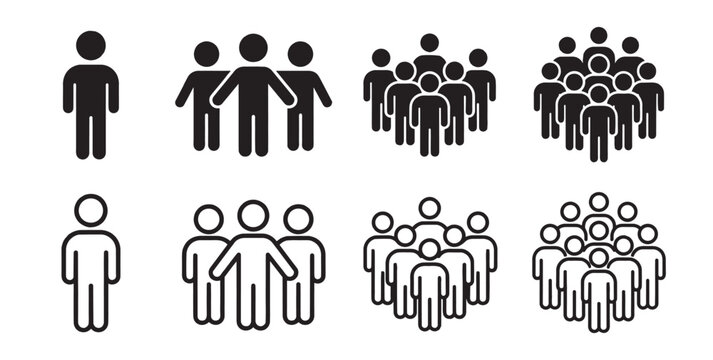 people group and crowd icons set with human figures team and community silhouettes on transparent background
