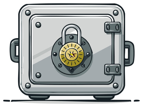 Secure steel safe with a locked dial combination lock on its front door
