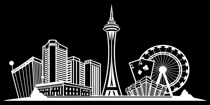 USA, US, U.S, United States - Las Vegas skyline casino shapes simple svg clean geometry black white
