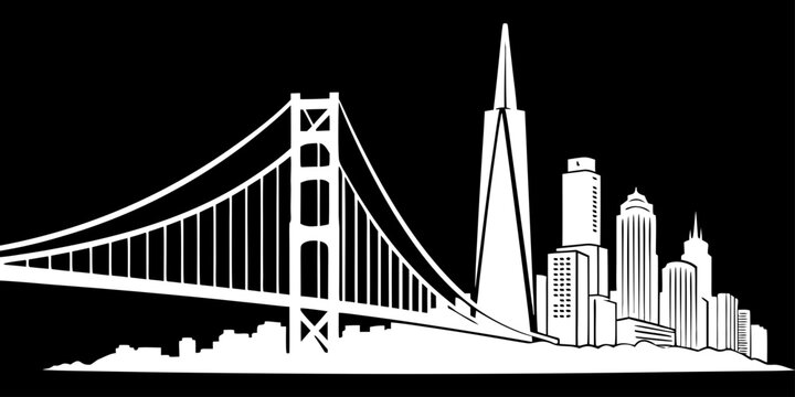 USA, US, U.S, United States - San Francisco skyline bridge silhouette ultra minimal svg black white clean vector
