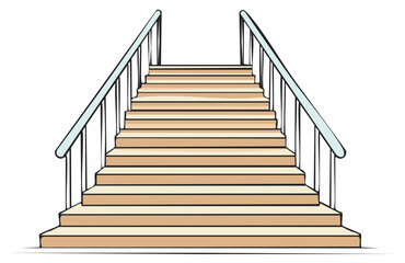 Fototapeta premium Wooden outdoor stairs with handrails leading upwards on a white background illustration
