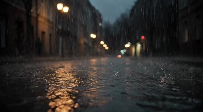 Strong rain at night