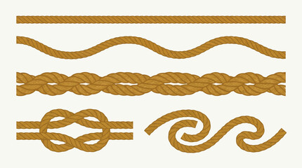Various brown rope designs and patterns including straight, wavy, braided, knotted, and decorative wave shapes on a light background. © Abhinaya Project