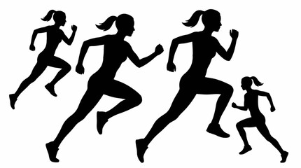 Fototapeta premium Silhouettes of four female athletes running with dynamic motion and speed, depicting a race or training session.