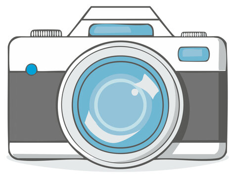 Illustration of a simplified digital camera with a blue lens reflecting light