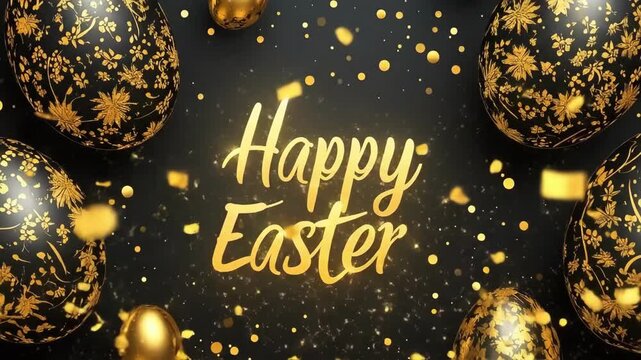 Elegant black and gold easter eggs with floral patterns on dark background. Easter, Pascha, Paskha, Ostern, Pascua, Paques - Orthodox and Catholic Holiday celebration