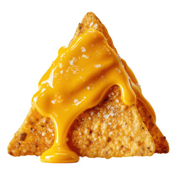 Delicious nachos with cheese sauce isolated on transparent background