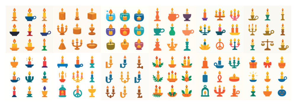 Candle icons with candelabra taper votive colorful flat