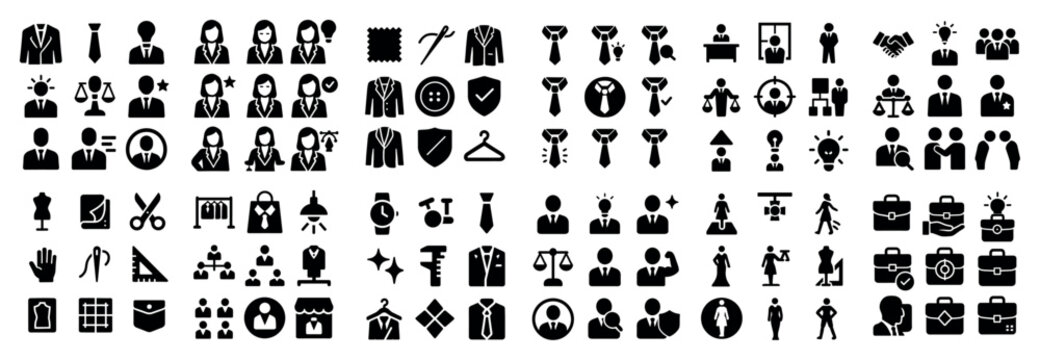 Business icons with suit tie briefcase minimal