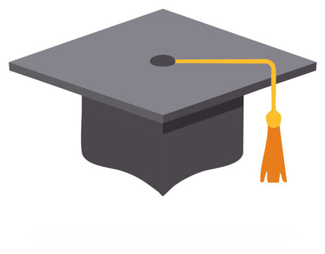 Academic Graduation Cap with Orange Tassel Isolated Graduate School Hat