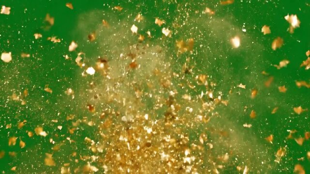 Golden Glitter Explosion on Green Screen Background