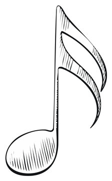 Hand drawn musical eighth note sketch with hatching detail