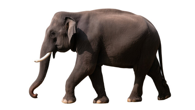 Majestic Asian elephant walking gracefully, a powerful mammal with large ears and tusks isolated on transparent background, wildlife animal PNG