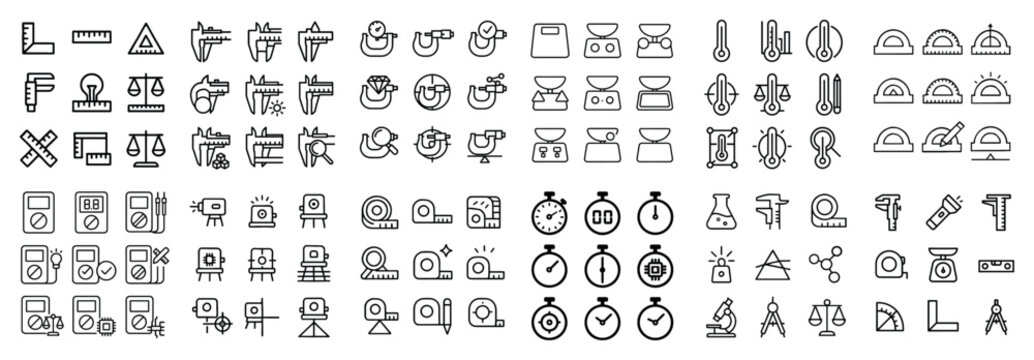 Measurement icons with ruler caliper thermometer minimal