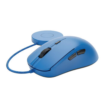 Ergonomic blue wireless computer mouse with sleek design PNG isolated on transparent background