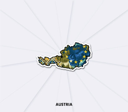 Austria map sticker. Clean vector design perfect for travel, geography, branding, education and European themed projects.