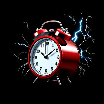 Alarm Clock Ringing Loudly with Sound Waves and Lightning.