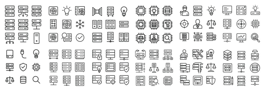 Technology icons with server chip cloud outline