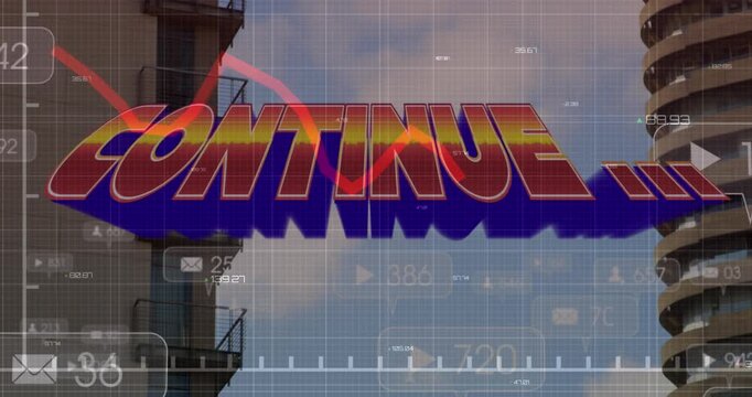 Animation of financial graphs and continue over cityscape