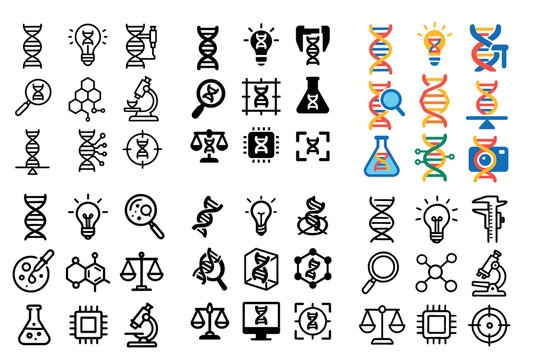 Science icons with dna microscope flask colorful