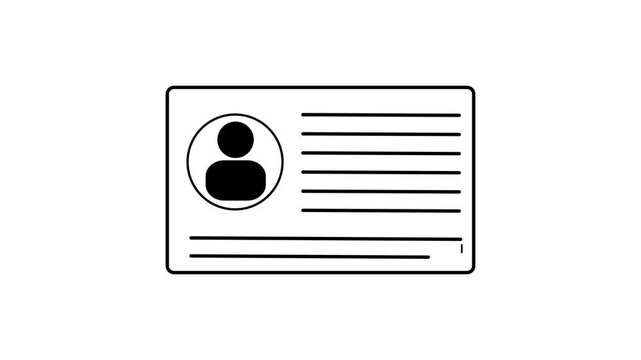 Simple black and white icon of an identification card with a profile