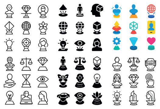Avatar icons with globe diamond cube outline