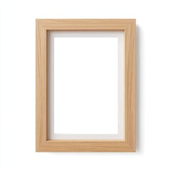 Obraz premium Empty light wood vertical picture frame with white matte against a white background