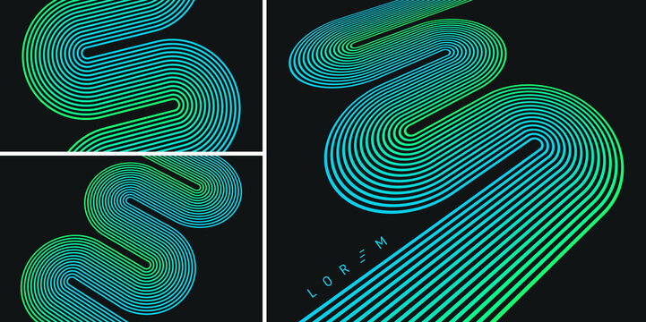 A retro 1970s-style background. Colored lines. Abstract, dynamic curved ribbons. A serpentine curve of a race track. Softcover book layout. Vector for brochure, planner, cover, notebook or notepad.