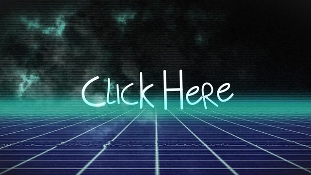 Animation of click here text over lines5 on black background