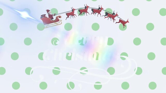 Animation of merry christmas text banner against green spots pattern design on white background