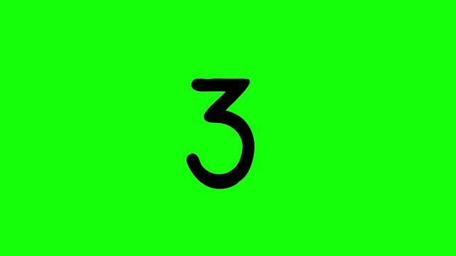Numerical ten digits to number 3 animation black on greenbox. Green screen isolateed numbers counter. Numeral figure cartoon animation dynamic stop motion.