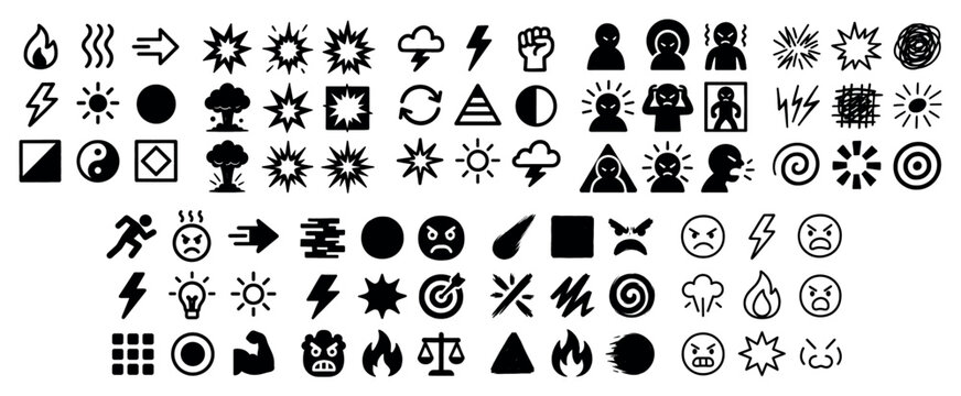 Universal icons with sun moon flame minimal