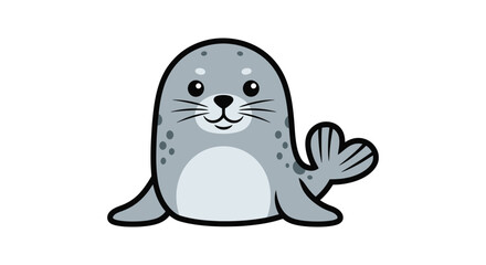 A charming cartoon illustration depicts a smiling seal with large eyes and a white chest a delightful silhouette high quality professional © CreativeAlim02