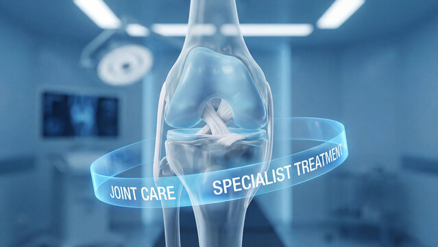 Knee joint care and orthopedic specialist treatment concept for musculoskeletal health surgical intervention and clinical anatomy education