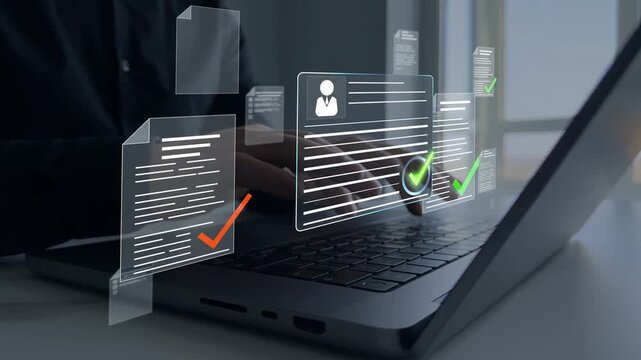 Employees must complete online survey form with answer test questions. Human resources and management employment.Digital questionnaire and business communication concept.