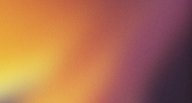 Warm orange and purple grainy gradient background with bright yellow light leak and cinematic textured noise for sunset inspired creative artwork