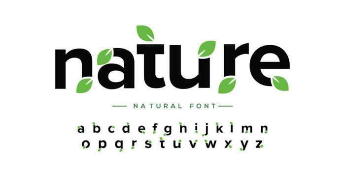 modern nature leaf earth green tree abstract digital alphabet font. minimal technology typography, creative urban sport fashion futuristic font and with numbers. vector illustration
