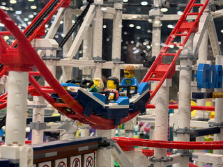 Fototapeta premium Lego roller coaster with minifigure riders