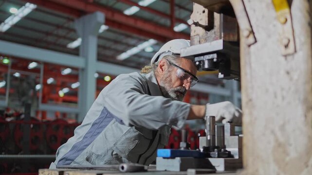 Manufacturing action skilled worker industrial factory process imagery well-lit environment close-up perspective precision engineering