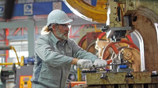 Industrial worker operating machinery manufacturing facility process insight urban environment close-up view engineering excellence