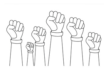 Fototapeta premium Diverse Fists Raised in Unity and Solidarity, Symbolizing Protest and Strength